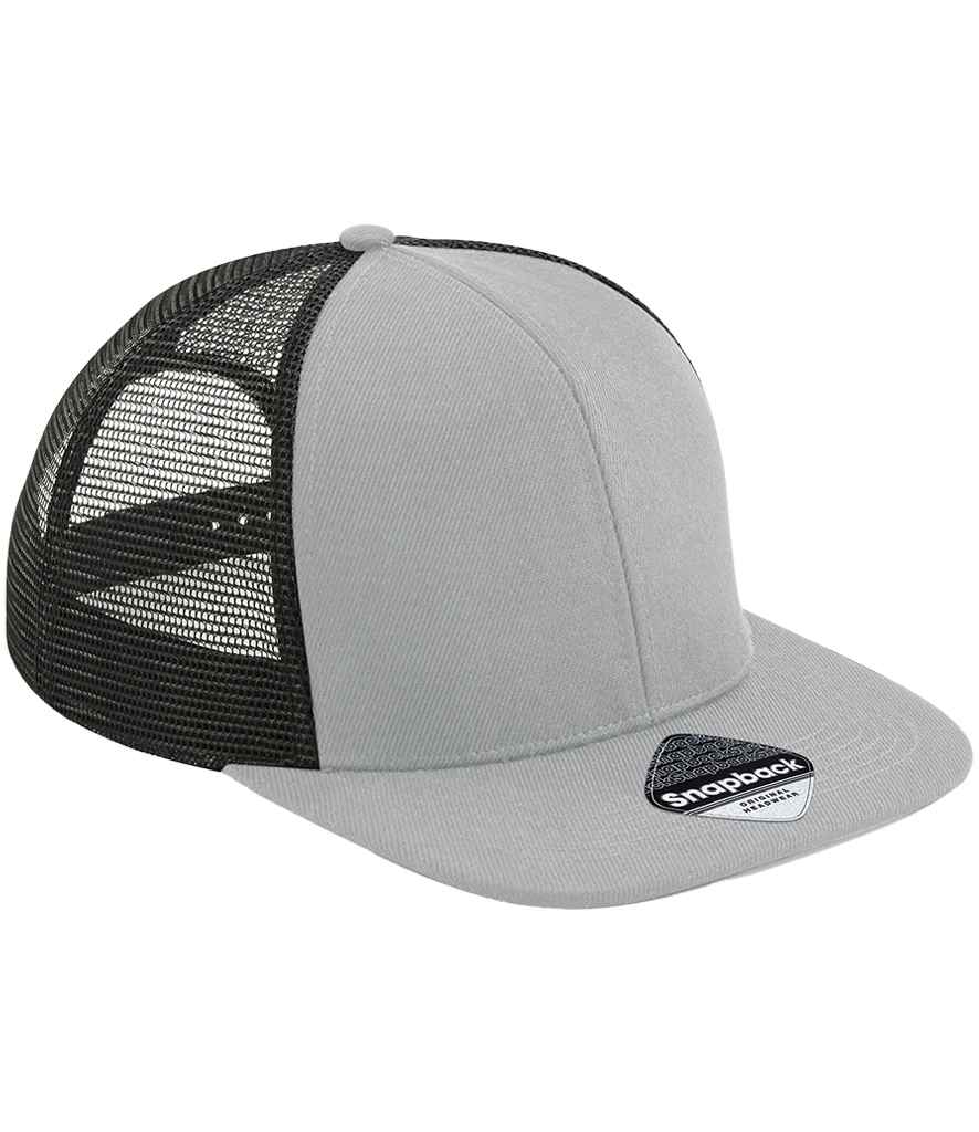 Beechfield Original Flat Peak 6 Panel Trucker Cap - Grey/Black