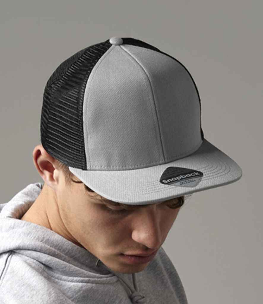 Beechfield Original Flat Peak 6 Panel Trucker Cap - Grey/Black