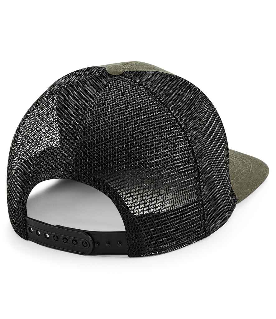 Beechfield Original Flat Peak 6 Panel Trucker Cap - Olive Green/Black
