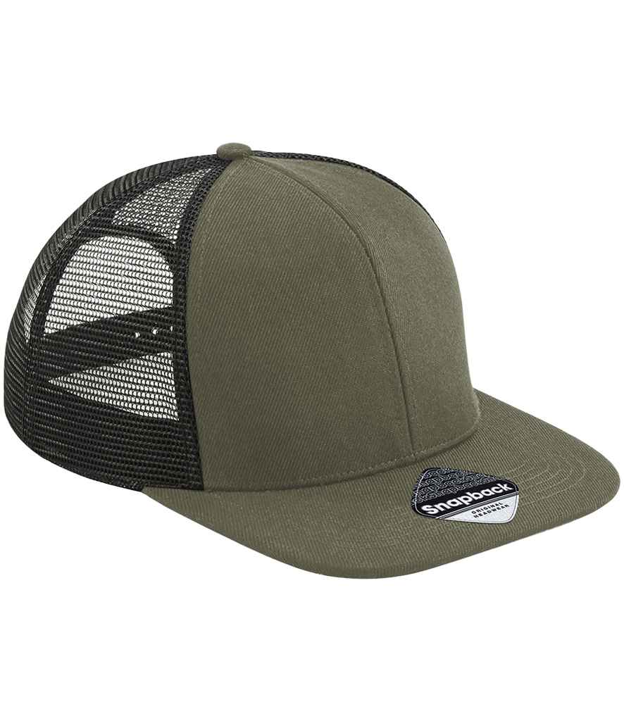 Beechfield Original Flat Peak 6 Panel Trucker Cap - Olive Green/Black