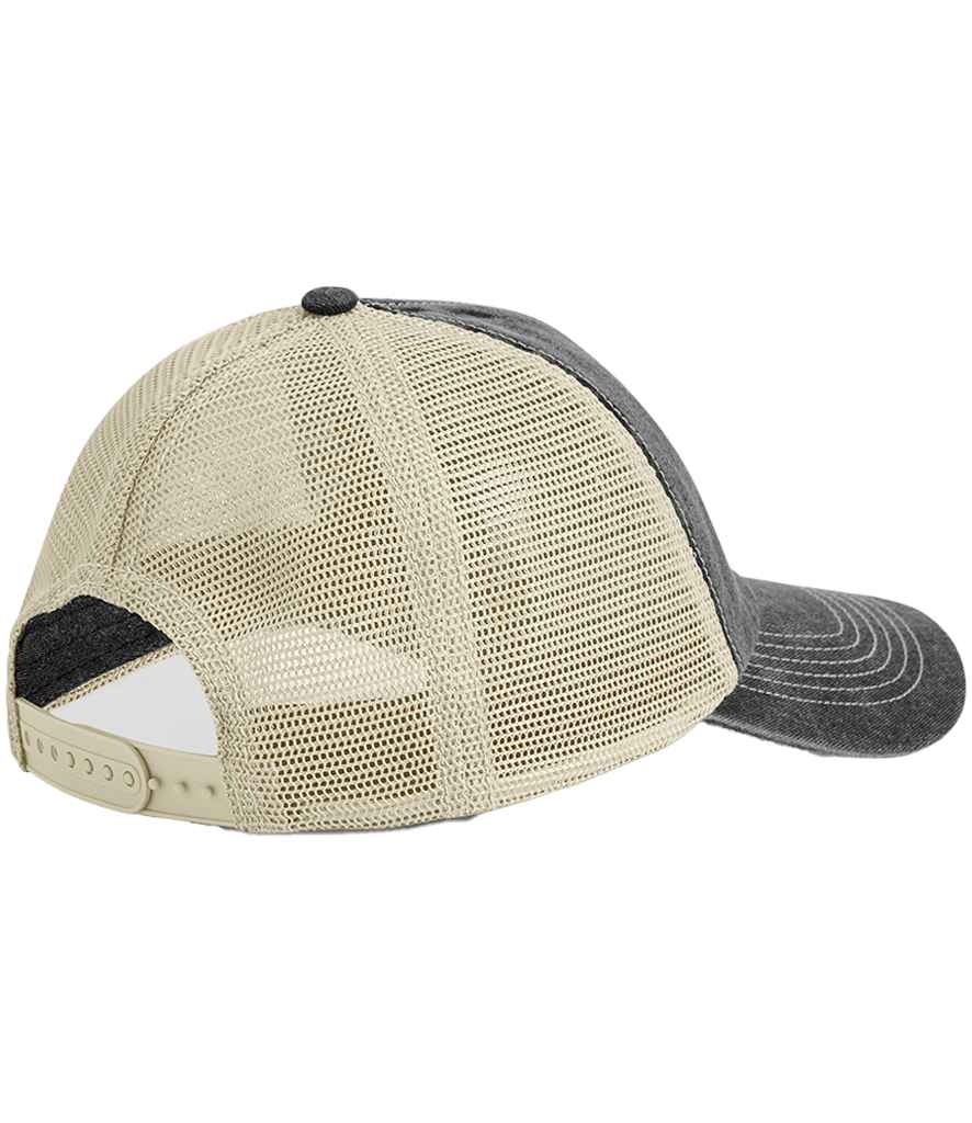 Beechfield 6 Panel Vintage Trucker Cap - Vint.Blk/Stone
