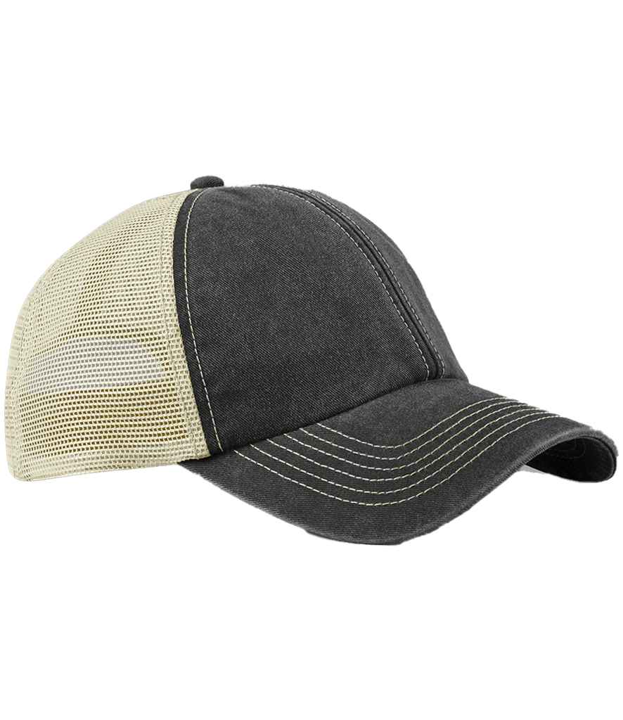 Beechfield 6 Panel Vintage Trucker Cap - Vint.Blk/Stone