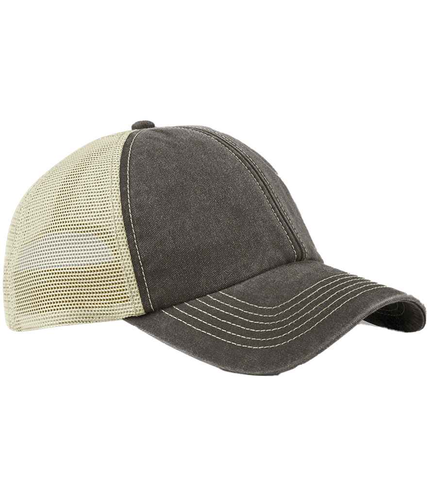 Beechfield 6 Panel Vintage Trucker Cap - Vintage Brown/Sky Blue