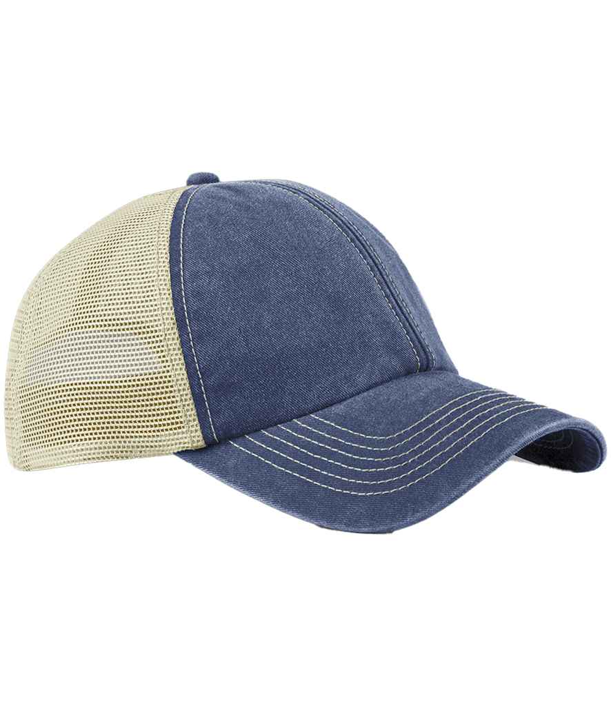 Beechfield 6 Panel Vintage Trucker Cap - Vintage Denim/Sky Blue