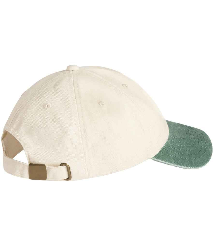 Beechfield Contrast Peak Low Profile Vintage Cap - Natural/Vintage Bottle Green