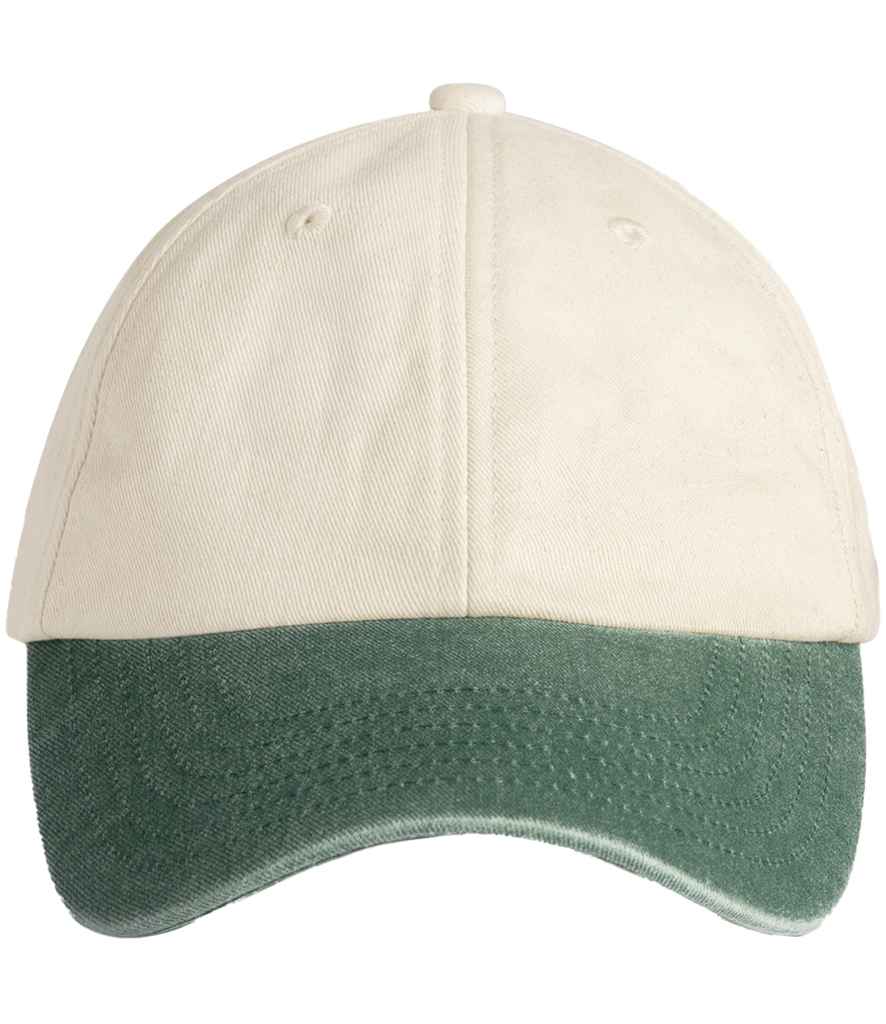Beechfield Contrast Peak Low Profile Vintage Cap - Natural/Vintage Bottle Green