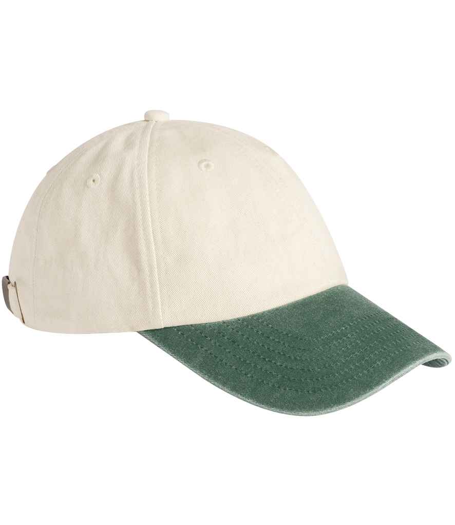 Beechfield Contrast Peak Low Profile Vintage Cap - Natural/Vintage Bottle Green