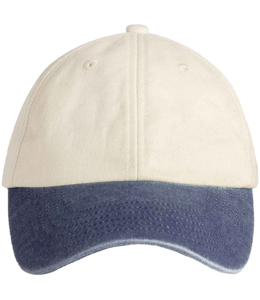 Beechfield Contrast Peak Low Profile Vintage Cap - Natural/Vintage Denim
