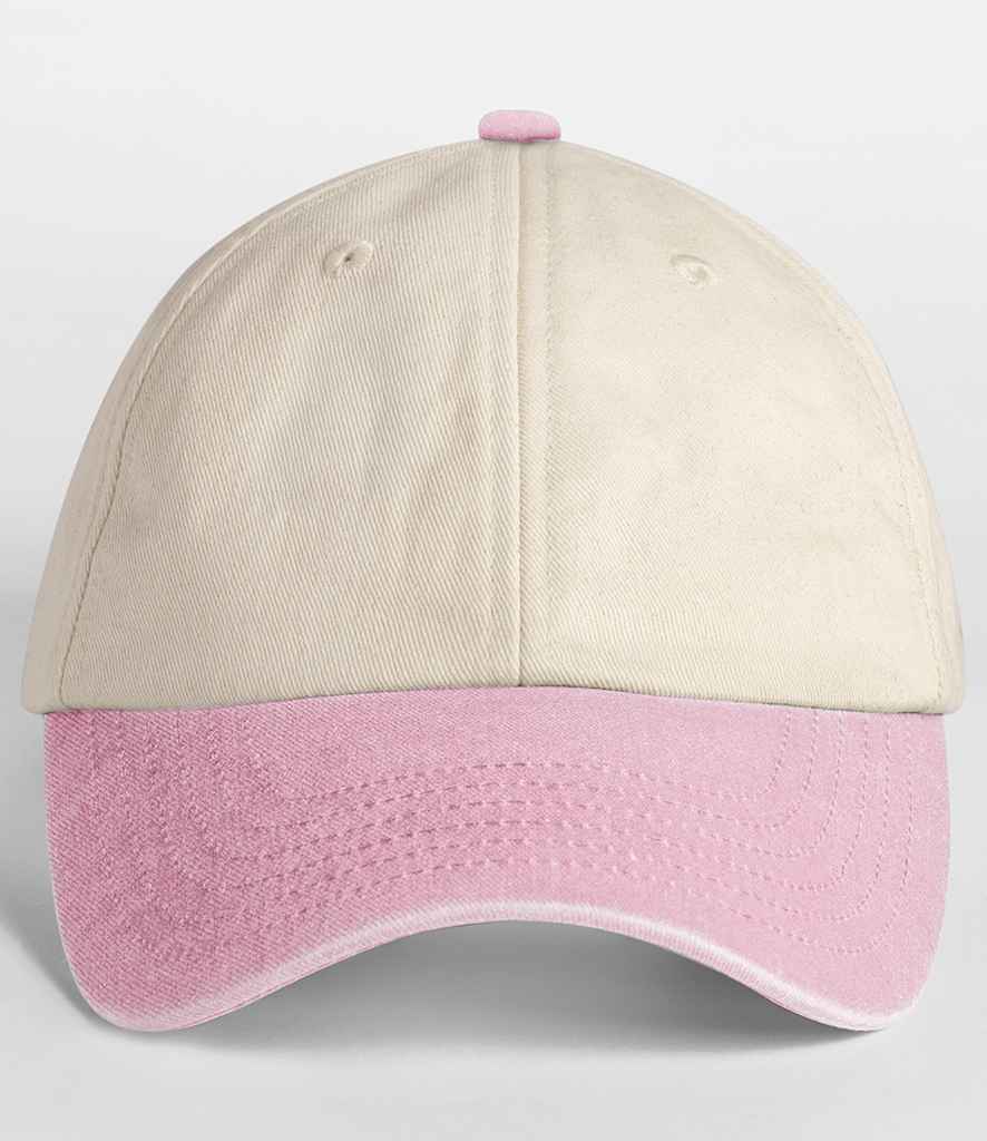 Beechfield Contrast Peak Low Profile Vintage Cap - Natural/Vintage Dusky Pink