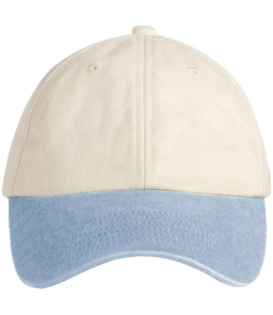 Beechfield Contrast Peak Low Profile Vintage Cap - Natural/Vintage Light Blue
