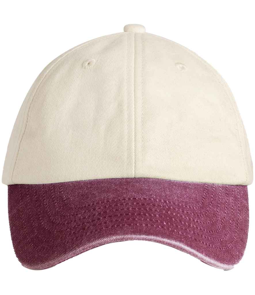 Beechfield Contrast Peak Low Profile Vintage Cap - Natural/Vintage Red