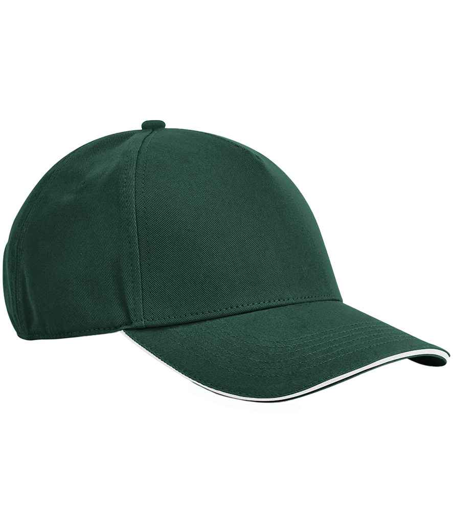 Beechfield EarthAware® Classic Organic Cotton 5 Panel Sandwich Peak Cap - Bottle Green/White