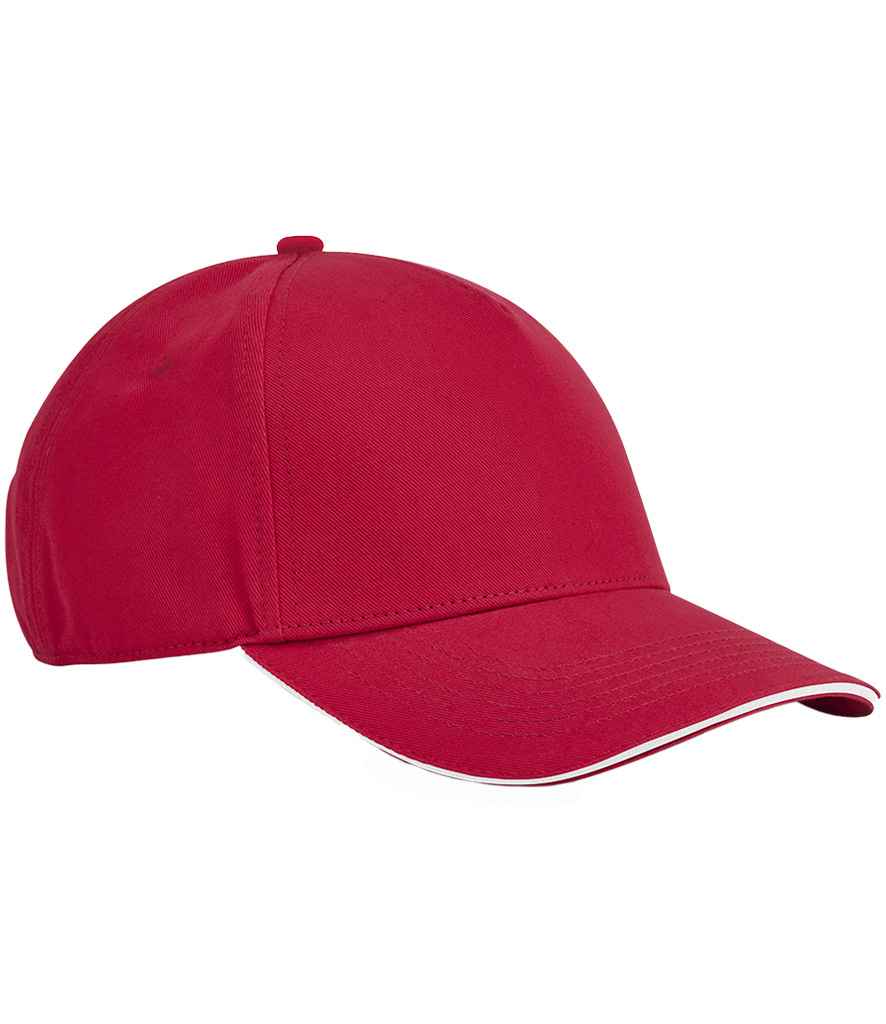 Beechfield EarthAware® Classic Organic Cotton 5 Panel Sandwich Peak Cap - Classic Red/White