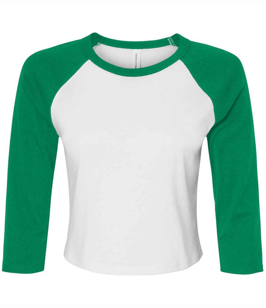 Bella Ladies Micro Rib 3/4 Raglan Baby T-Shirt - White/Kelly Green
