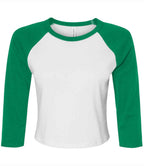 Bella Ladies Micro Rib 3/4 Raglan Baby T-Shirt - White/Kelly Green