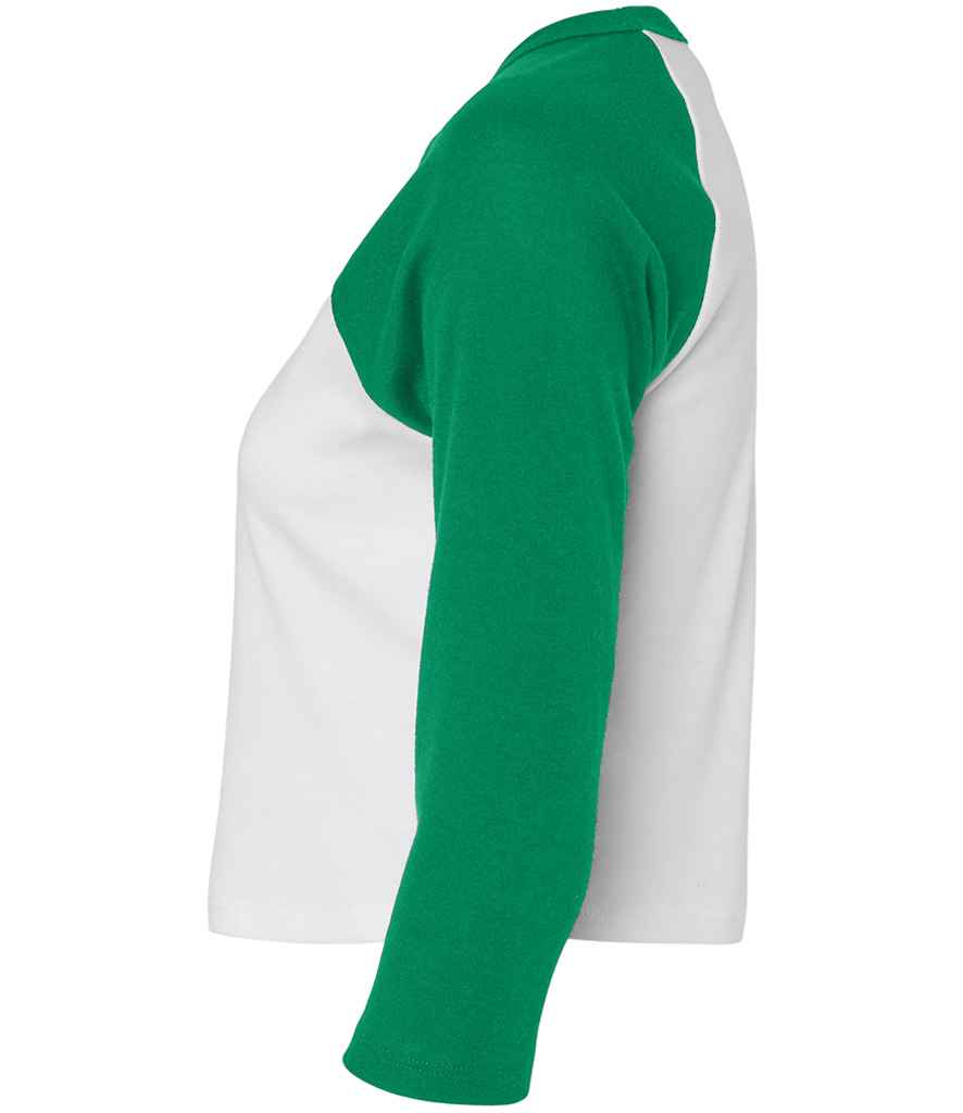 Bella Ladies Micro Rib 3/4 Raglan Baby T-Shirt - White/Kelly Green