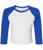 Bella Ladies Micro Rib 3/4 Raglan Baby T-Shirt - White/Royal Blue