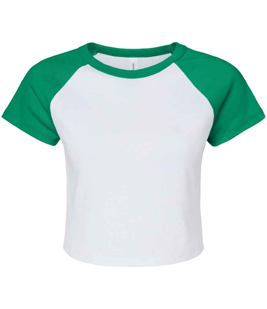Bella Ladies Micro Rib Raglan Baby T-Shirt - White/Kelly Green