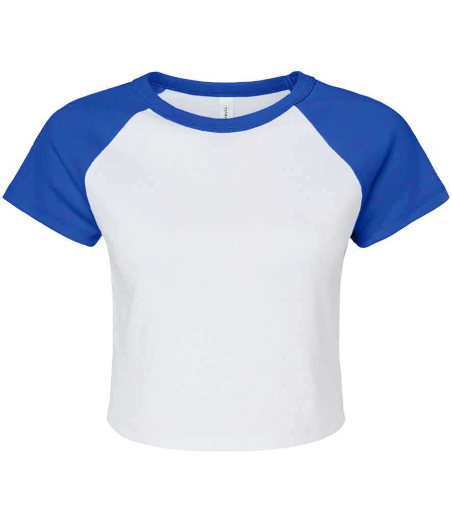Bella Ladies Micro Rib Raglan Baby T-Shirt - White/Royal Blue