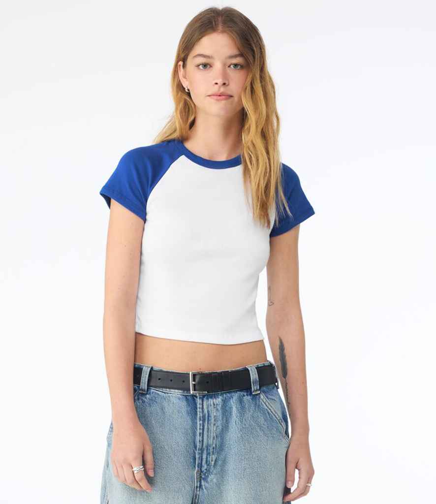 Bella Ladies Micro Rib Raglan Baby T-Shirt - White/Royal Blue