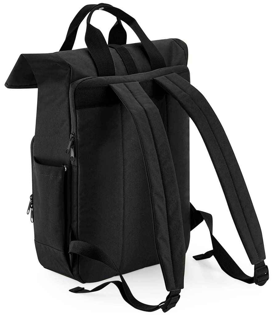 BagBase Recycled Twin Handle Roll-Top Laptop Backpack - Black