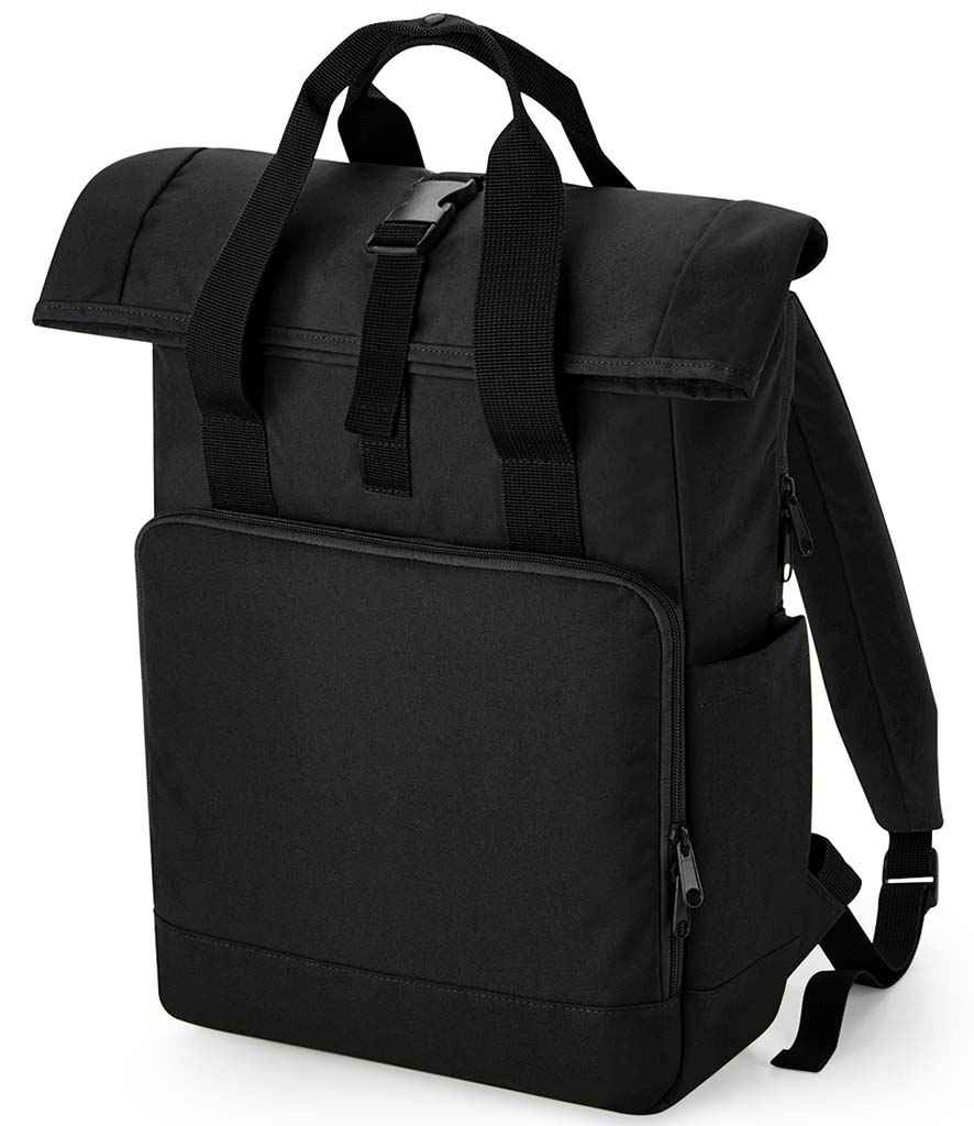 BagBase Recycled Twin Handle Roll-Top Laptop Backpack - Black