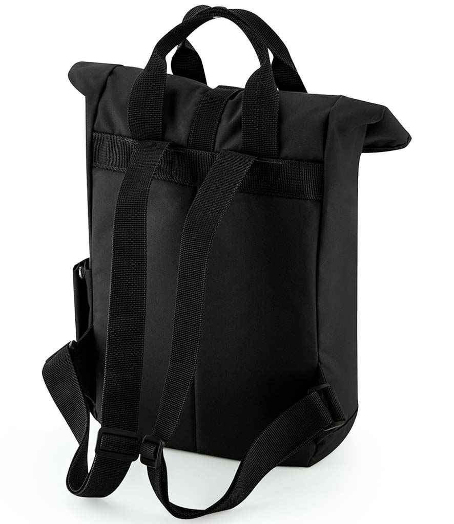 BagBase Recycled Mini Twin Handle Roll-Top Backpack - Black