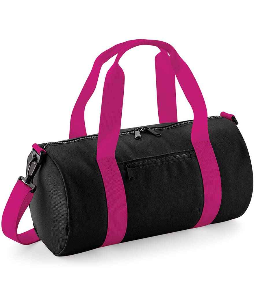 BagBase Mini Barrel Bag - Black/Fuchsia