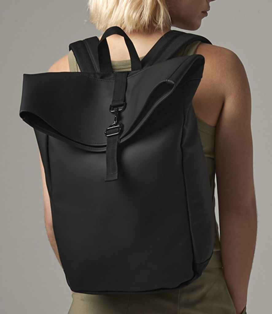 BagBase Matte PU Roll-Top Backpack - Black