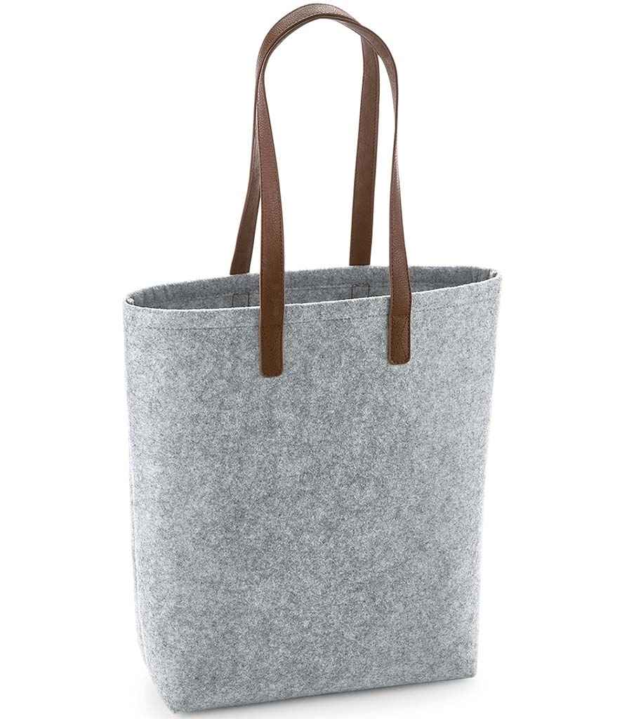 BagBase Premium Felt Tote Bag - Grey Melange/Tan