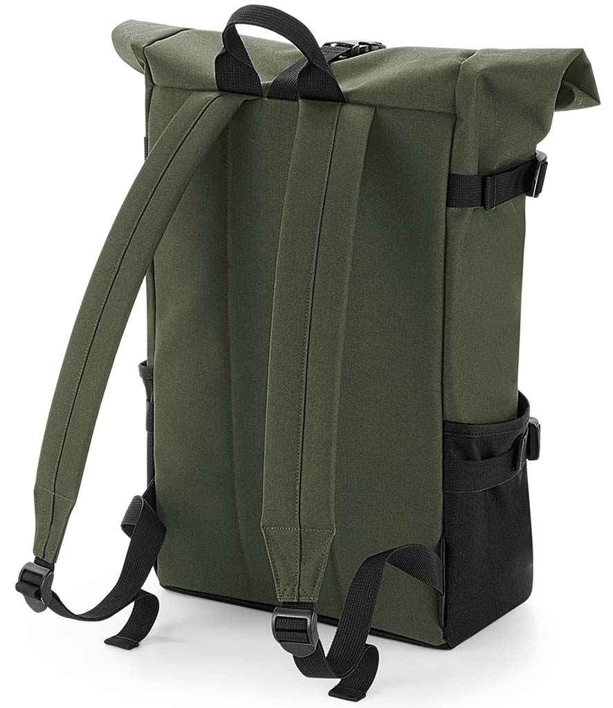 BagBase Block Roll-Top Backpack - Olive Green/Black