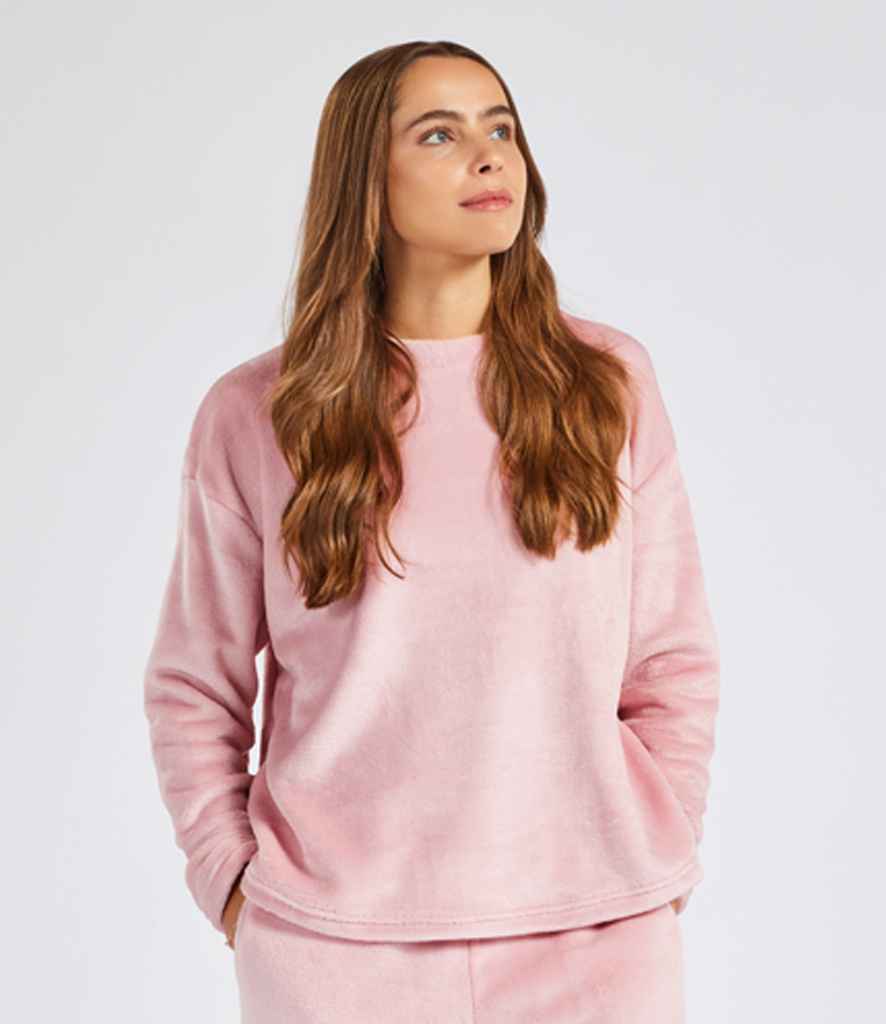Brand Lab Ladies Plush Fleece Crew Neck Sweatshirt - Blush Pink