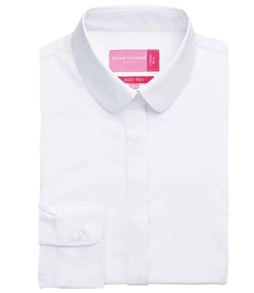 Brook Taverner Ladies Trevi Long Sleeve Poplin Shirt - White