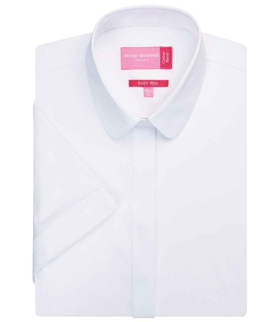 Brook Taverner Ladies Soave Short Sleeve Poplin Shirt - White