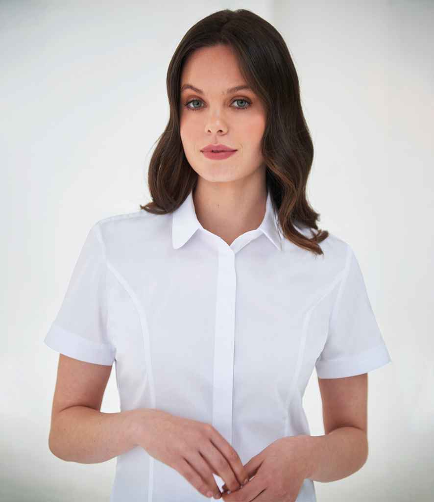 Brook Taverner Ladies Soave Short Sleeve Poplin Shirt - White