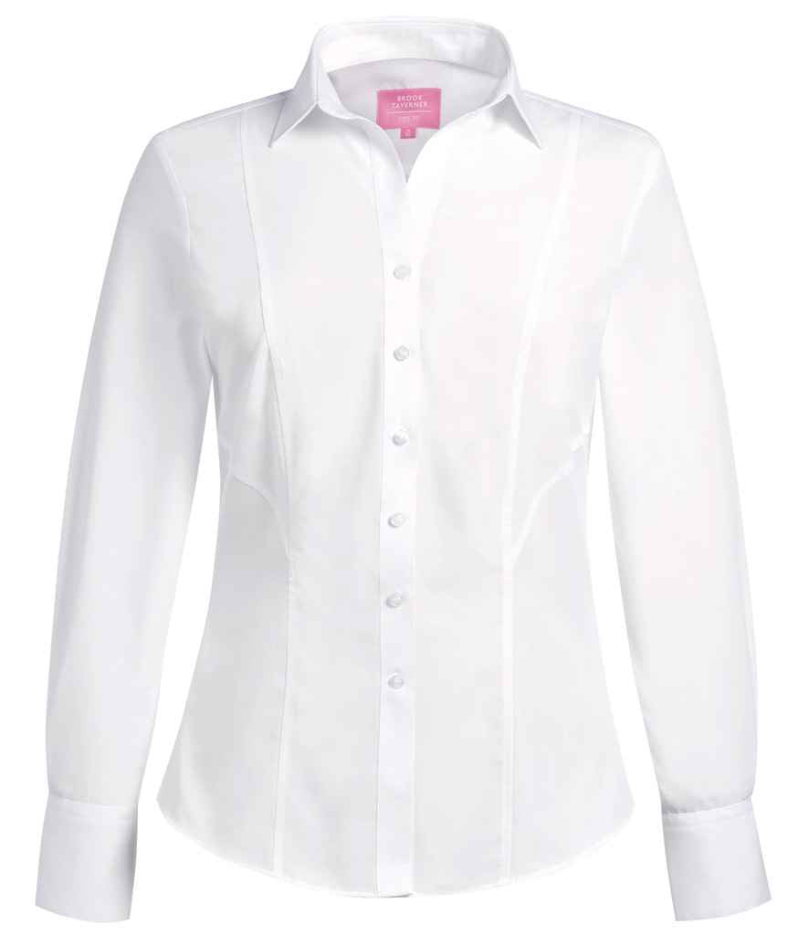 Brook Taverner Ladies Palena Long Sleeve Poplin Shirt - White