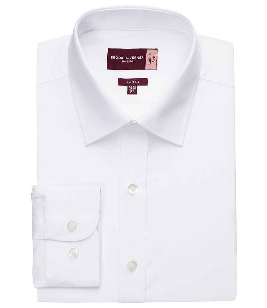 Brook Taverner Alba Long Sleeve Slim Fit Poplin Shirt - White