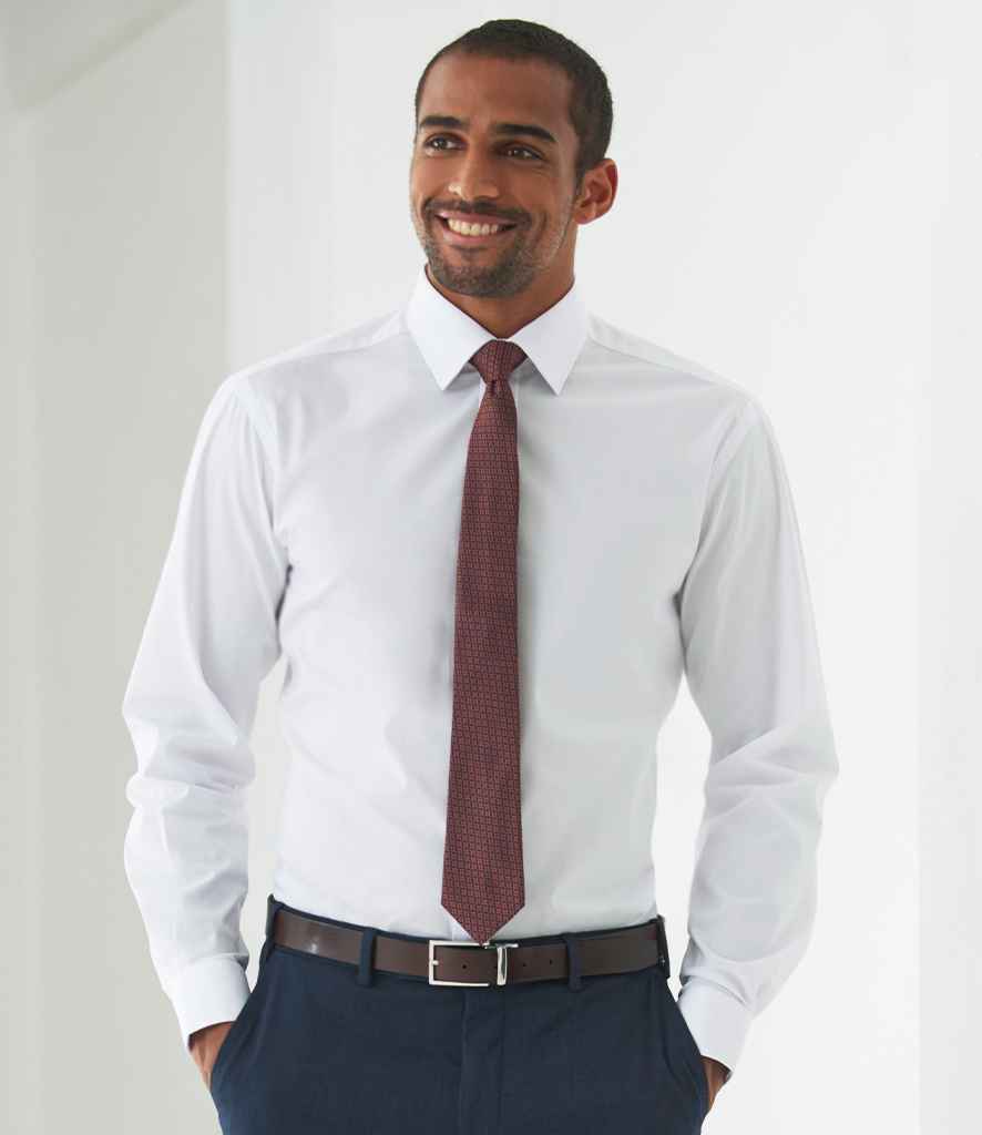 Brook Taverner Alba Long Sleeve Slim Fit Poplin Shirt - White