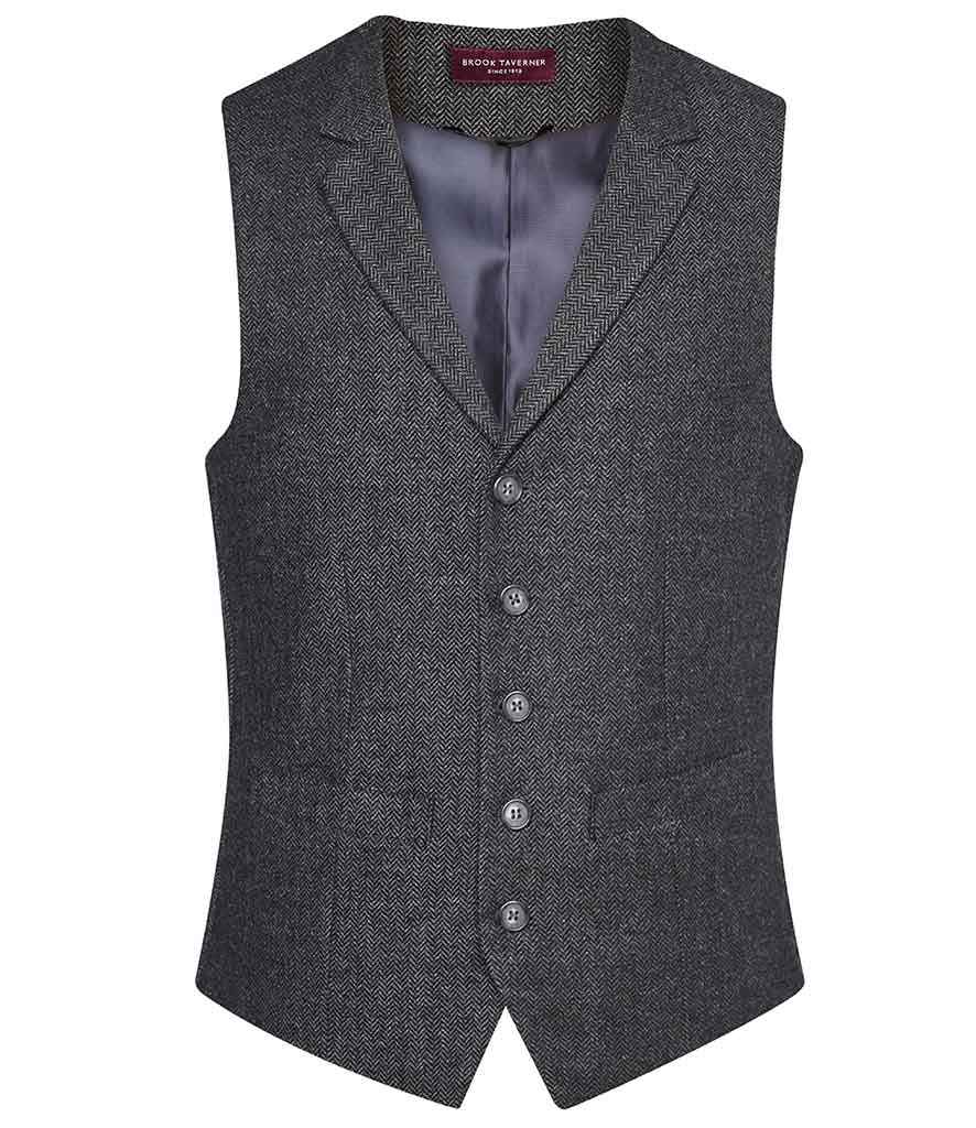 Brook Taverner Memphis Tweed Waistcoat - Charcoal Herringbone