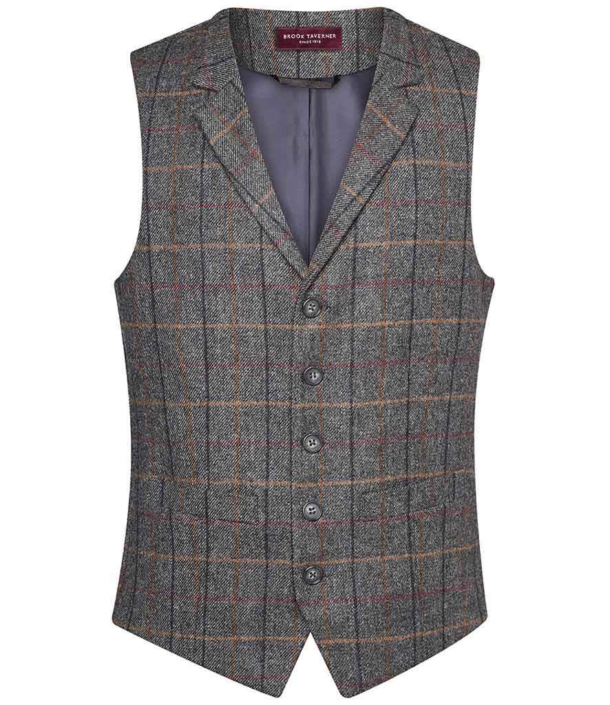 Brook Taverner Memphis Tweed Waistcoat - Grey Brown Check