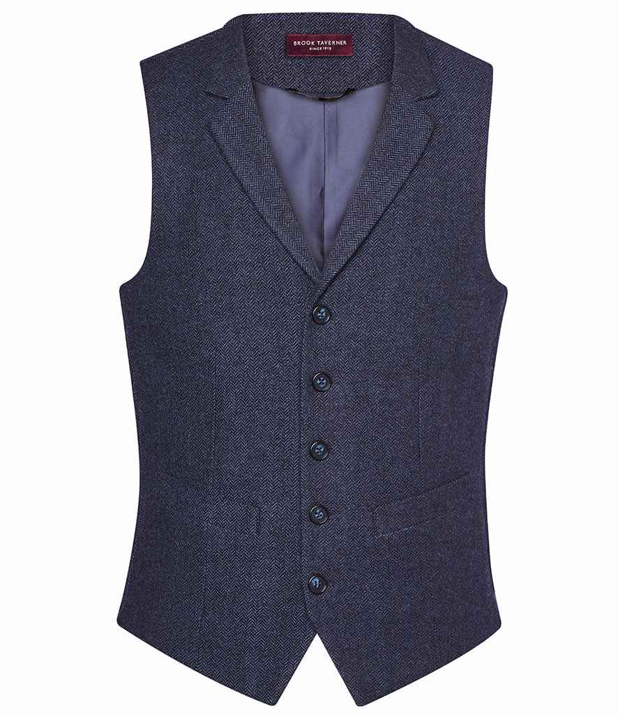 Brook Taverner Memphis Tweed Waistcoat - Navy Herringbone