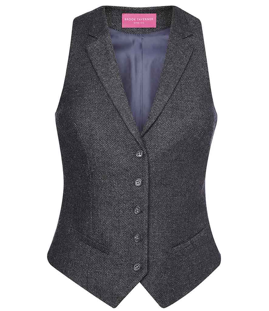 Brook Taverner Ladies Nashville Tweed Waistcoat - Charcoal Herringbone