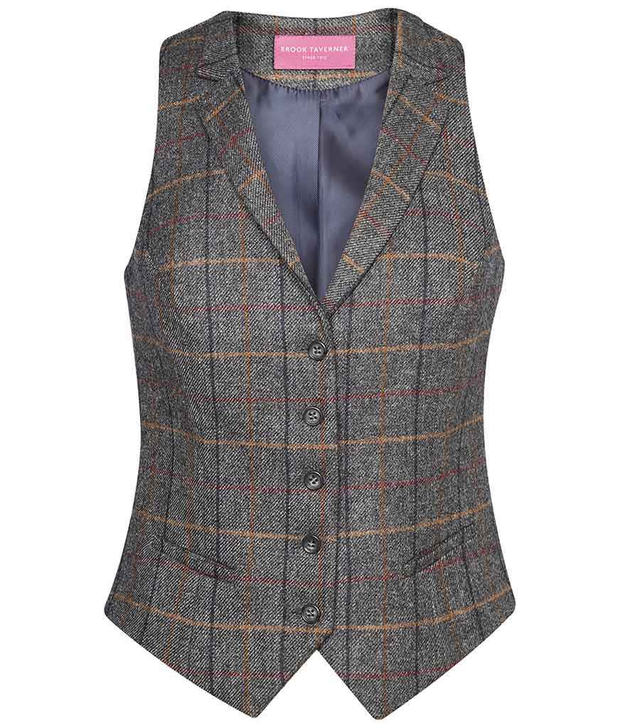 Brook Taverner Ladies Nashville Tweed Waistcoat - Grey Brown Check