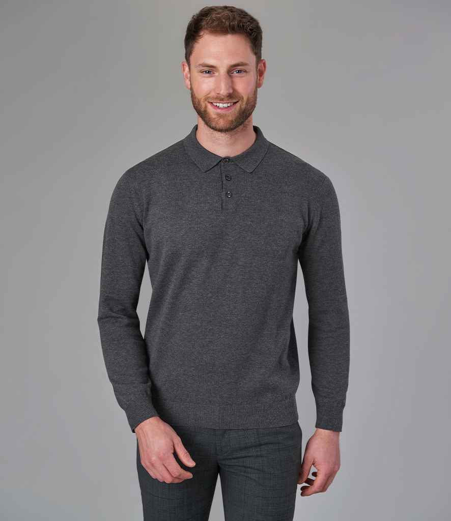 Brook Taverner Casper Knitted Long Sleeve Polo Shirt - Charcoal
