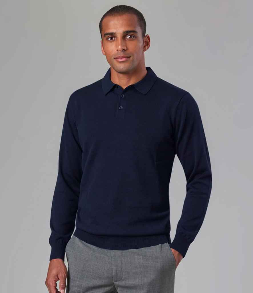 Brook Taverner Casper Knitted Long Sleeve Polo Shirt - Navy