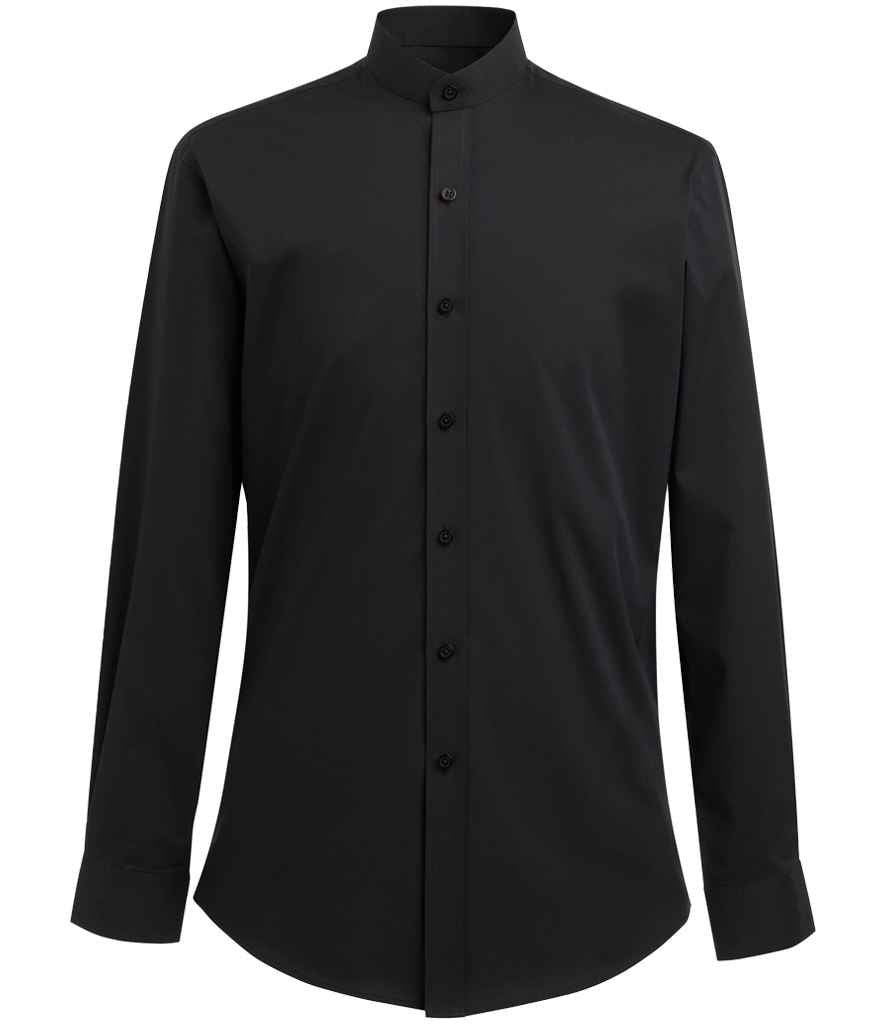 Brook Taverner Volterra Long Sleeve Grandad Collar Shirt - Black