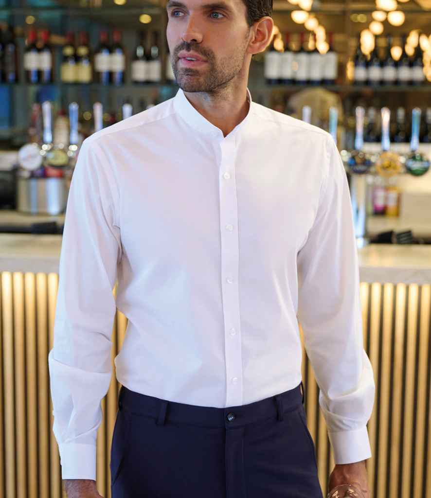 Brook Taverner Volterra Long Sleeve Grandad Collar Shirt - White
