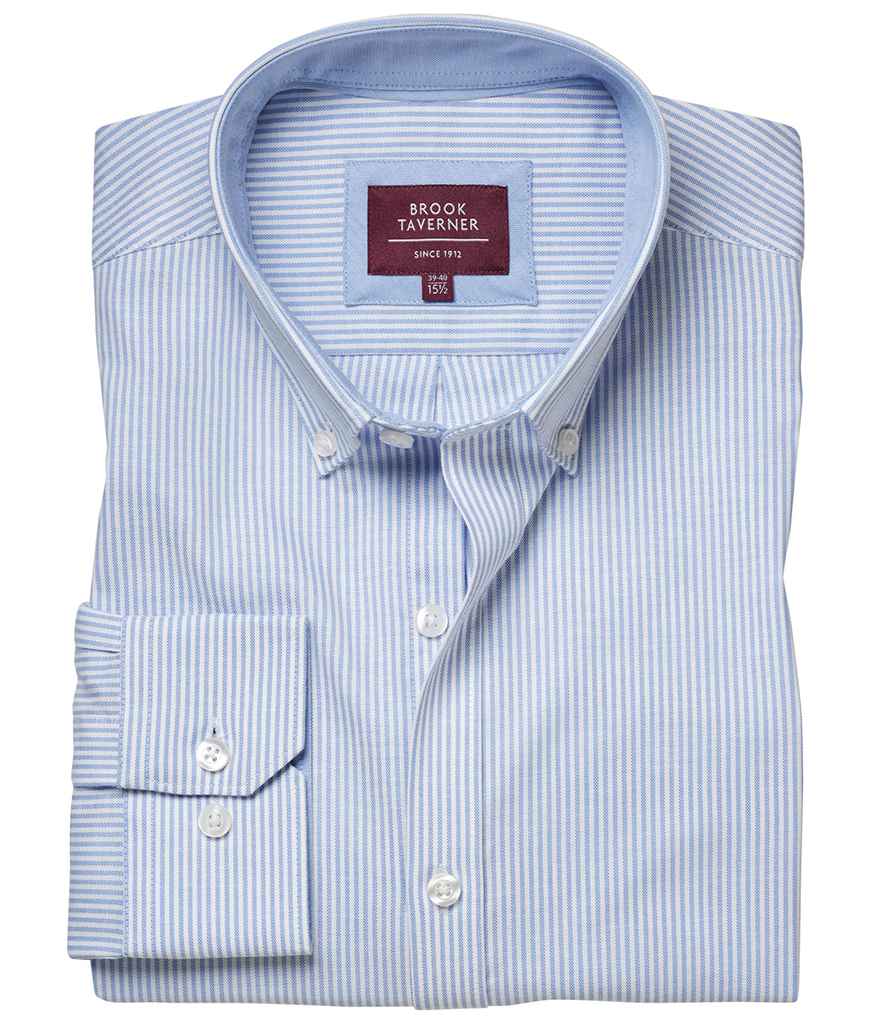 Brook Taverner Lawrence Long Sleeve Stretch Oxford Shirt - Sky Blue Stripe