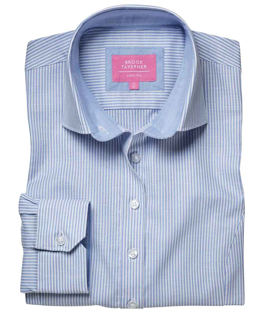 Brook Taverner Ladies Mirabel Long Sleeve Stretch Oxford Shirt - Sky Blue Stripe