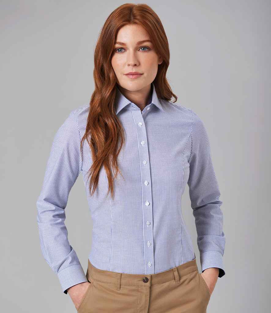 Brook Taverner Ladies Mirabel Long Sleeve Stretch Oxford Shirt - Sky Blue Stripe